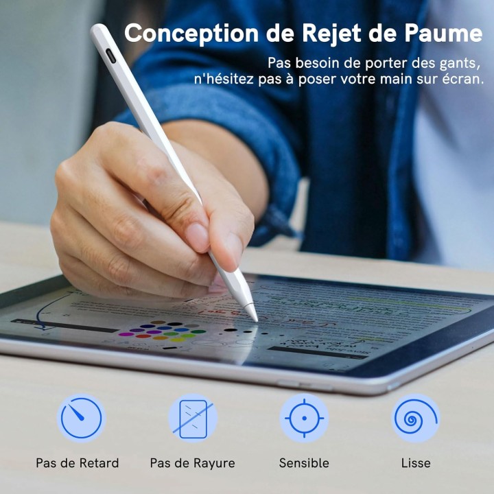 Stylet iPad Chargement Sans Fil, Crayon Compatible iPad 6/7/8/9/10, Pro 11" 4/3/2/1, 12,9" 6/5/4/3, Air 3/4/5, Mini 5/6