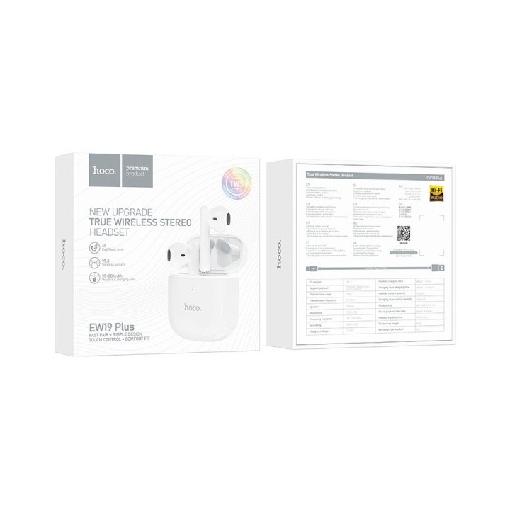 écouteur bluetooth HOCO EW19 PLUS blan | ABIMEDIA Paris